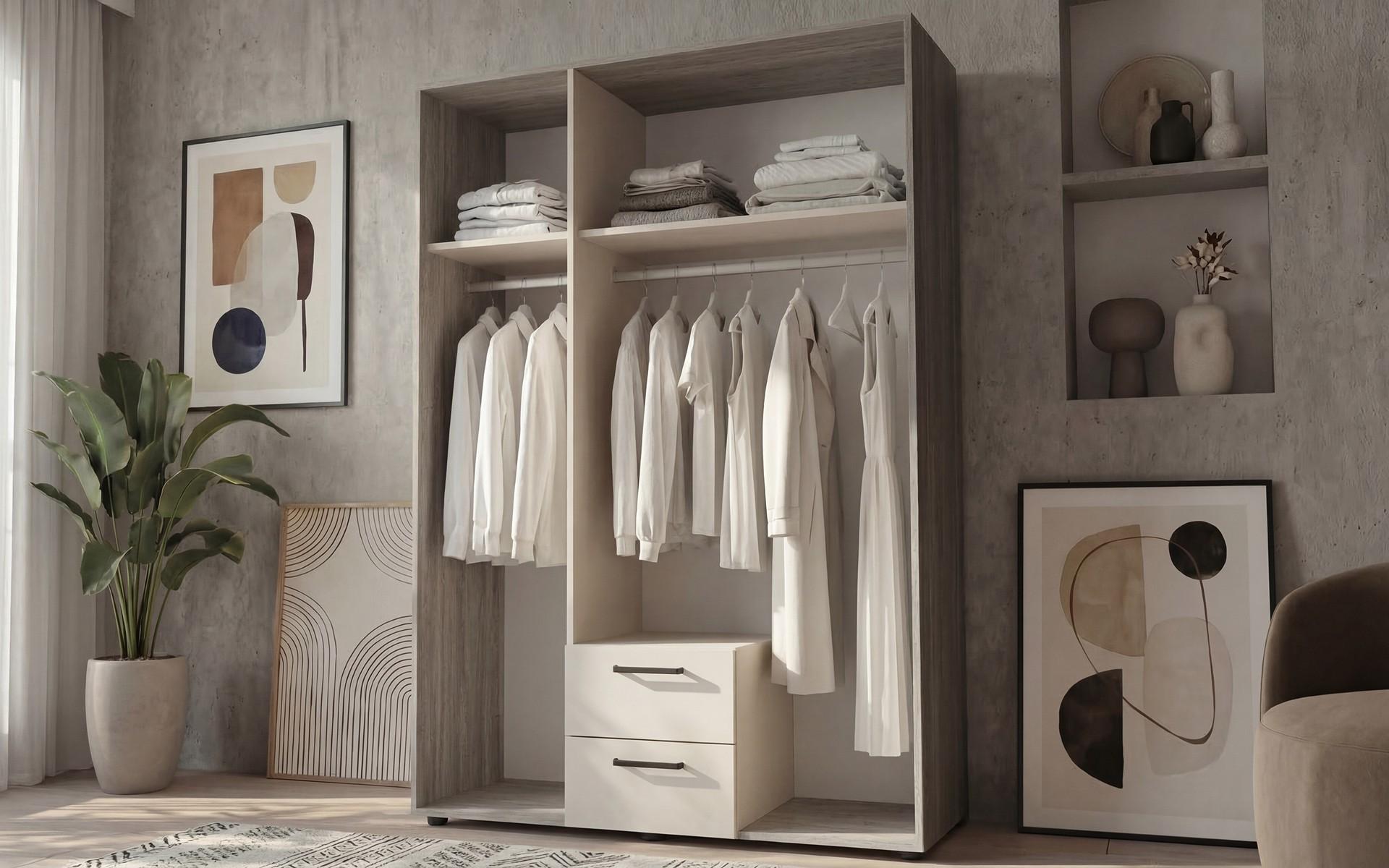 Three-winged wardrobe with drawers, mirror and clothes rod Bruno M 1, Anthracite oak + cashmere  3